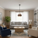 Cargar imagen en el visor de la Galería, Lámpara colgante cilíndrica contemporánea de travertino Stonel con marco de madera U14