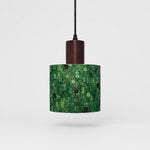 Bild in Gallery-Viewer laden, Green gilded patterned fabric drum pendant light, 16 cm shade