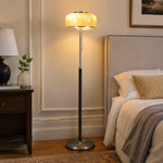 Cargar imagen en el visor de la Galería, Bauhaus Glass Floor Lamp with Wood and Chrome Frame