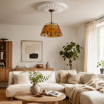 Cargar imagen en el visor de la Galería, Amber glass pendant chandelier in a bright living room