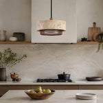Cargar imagen en el visor de la Galería, travertine walnut pendant light above a neutral kitchen counter