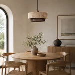 Cargar imagen en el visor de la Galería, single travertine pendant light in a warm dining room