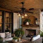Charger l'image dans la visionneuse de galerie, Ceiling fan light in a rustic room with fireplace
