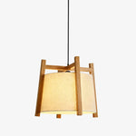 Cargar imagen en el visor de la Galería, Natural wood finish fabric shade pendant light product view