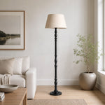 Load image into Gallery viewer, Turned-Wood Floor Lamp with Fabric Shade