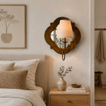 Load image into Gallery viewer, Antique Wood Wall Sconce With Fabric Shade