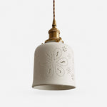 Cargar imagen en el visor de la Galería, Floral cutout ceramic pendant light with brass hardware