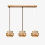 Cargar imagen en el visor de la Galería, Travertine wood three light linear pendant lamp full view
