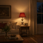 Bild in Gallery-Viewer laden, Red table lamp beside a sofa at night