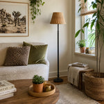 Bild in Gallery-Viewer laden, Natural woven floor lamp in a cozy living room corner