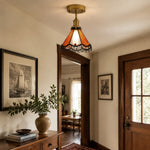 Bild in Gallery-Viewer laden, Orange stained glass ceiling light near a kitchen corner