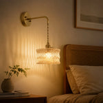 Charger l'image dans la visionneuse de galerie, Ripple glass wall light beside a rattan headboard