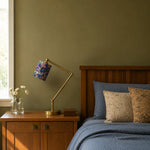 Load image into Gallery viewer, Purple floral table lamp on a bedside table beside a wooden bed