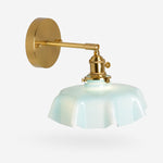 Cargar imagen en el visor de la Galería, Blue milk glass brass wall sconce on white background