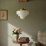 Load image into Gallery viewer, Geotower Glass Art Deco Opal Glass Pendant Light – Elegant Metal Ceiling Mount for Dining Rooms and Living Spaces