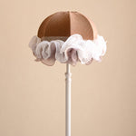 Load image into Gallery viewer, Sheer fabric ruffle and brown cloth lampshade close-up