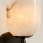 Cargar imagen en el visor de la Galería, Close detail of white marble stone shade and warm glow
