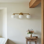 Bild in Gallery-Viewer laden, Opalume Metal Canopy Globe Vanity Sconce — Übergangs-Art-Deco-Wandleuchte