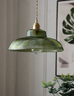 Load image into Gallery viewer, Ribbed Glass Pendant Light – Contemporary Glass Pendant Lights in Vintage Green Hue