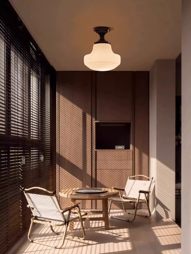 Medieval Art Deco Milk Glass Fixed Ceiling Light