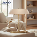 Load image into Gallery viewer, Ferosa Boat Shaped Lampshade Table Lamp – Vintage Brass Finish for Modern Living Room