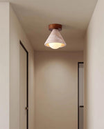 Load image into Gallery viewer, Cream Style Entrance Yellow Travertine Walnut Ceiling Lamp