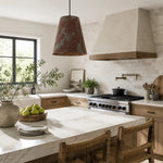 Cargar imagen en el visor de la Galería, Rust copper patina pendant lamp above a bright kitchen island