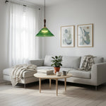 Charger l'image dans la visionneuse de galerie, Suspension vintage Elunaris en forme de trompette avec abat-jour en verre vert pour salle à manger