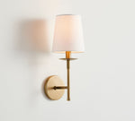 Load image into Gallery viewer, Rowan Classic Linen Wall Sconce - Brass Light With Fabric Drum Shade