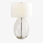 Charger l'image dans la visionneuse de galerie, Lampe de table incurvée Sustaina en verre recyclé avec abat-jour en tissu – Éclairage d'accent moderne et durable pour salons