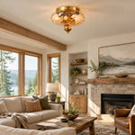 Load image into Gallery viewer, Two-Light Hammered Ceiling Light with a flush mount and a broad glass cover - New2609-1024577 interior scene