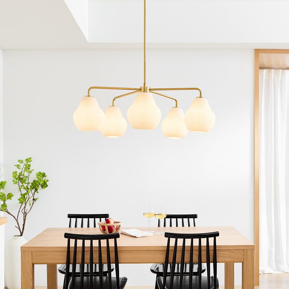 Lámpara de araña de cristal Rivrona de 5 luces - Pantalla moderna de cristal acanalado en forma de pera