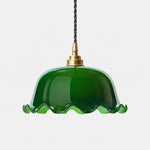 Bild in Gallery-Viewer laden, Green wavy glass pendant light with brass base