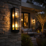 Cargar imagen en el visor de la Galería, Black glass outdoor wall sconce outdoor installation scene
