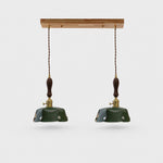 Load image into Gallery viewer, 2-Light Linear Pendant Deep Green Leather Bar 50 cm / 19.7 in; Shade Dia. 20 cm / 7.9 in