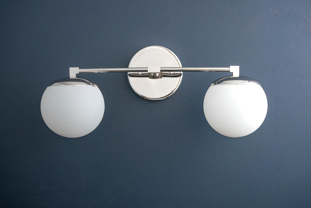 Glorica Glass Modern Wall Sconce – Contemporary 2-Globe Indoor Accent Lamp for Hallway