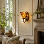 Bild in Gallery-Viewer laden, Sculpted Amber Glass and Brass Wall Sconce