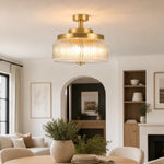 Bild in Gallery-Viewer laden, Antique Brass Ribbed Glass Ceiling Light