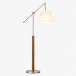 Cargar imagen en el visor de la Galería, White fabric swing arm floor lamp full product view