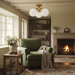 Load image into Gallery viewer, Glorica Glass Mid-Century Modern Globe Ceiling Light – Elegant Metal Semi-Flush Mount Lamp for Dining Rooms and Living Spaces