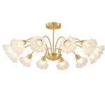 Cargar imagen en el visor de la Galería, Solid brass twelve-arm floral glass chandelier on a white background