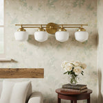 Bild in Gallery-Viewer laden, Opalume Metal Canopy Globe Vanity Sconce — Übergangs-Art-Deco-Wandleuchte