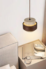 Load image into Gallery viewer, Travertine Wood Pendant Lamp - Modern Organic Hanging Light for Living Room