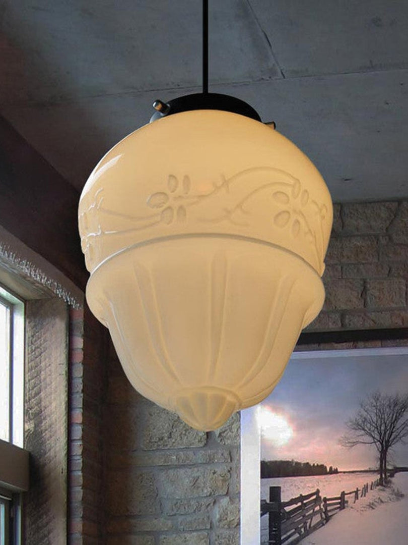 Vintage Art Deco Milk Glass Pendant Light