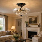 Charger l'image dans la visionneuse de galerie, Floral Brass and Amber Glass Semi-Flush Ceiling Light