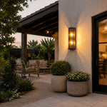 Cargar imagen en el visor de la Galería, Black glass outdoor wall sconce outdoor installation scene