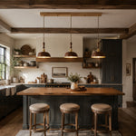 Bild in Gallery-Viewer laden, Vintage brown three-light pendant in a kitchen