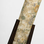 Bild in Gallery-Viewer laden, Close-up of Liberty fabric shade supported by dark solid wood tripod legs