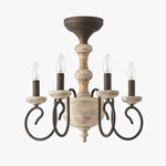 Cargar imagen en el visor de la Galería, front view of rustic four light semi flush chandelier