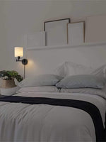 Load image into Gallery viewer, Swing Arm Fabric Sconce Light – Adjustable Wall Lamp with Drum Shade